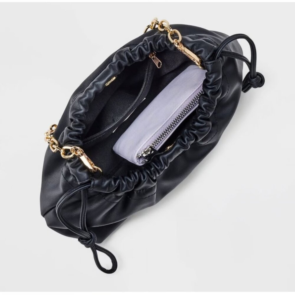 NWT Threshold Black Drawstring Clutch Top Handle Bag - Picture 6 of 6